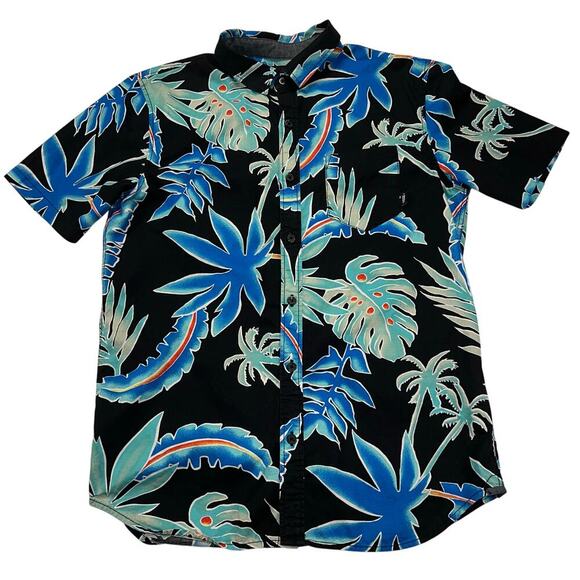 VANS Tailored Fit Tropical Hawaiian Short Sleeve Shirt Black Turquoise Size S - Picture 3 of 11